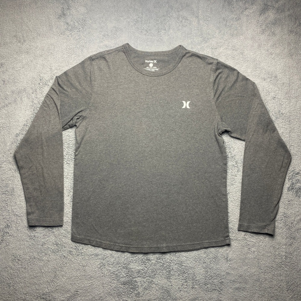 Hurley Tshirt Mens Small Long Sleeve Charcoal Gray Heather Crewneck‎ Lightweight